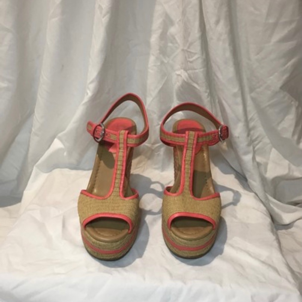 Coach Pink & Tan Woven Wedges Size 9 US - Picture 7 of 7